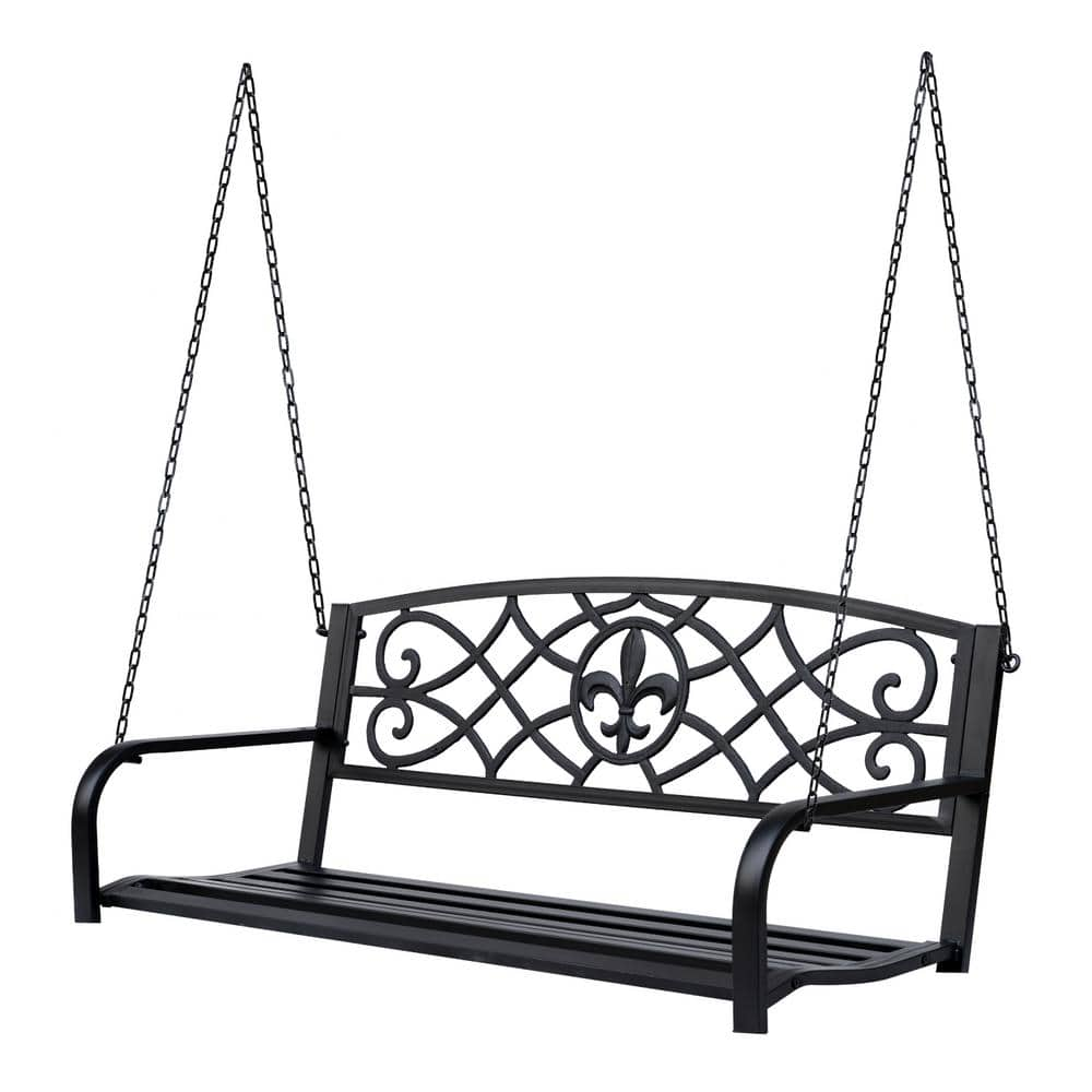 black metal porch swing