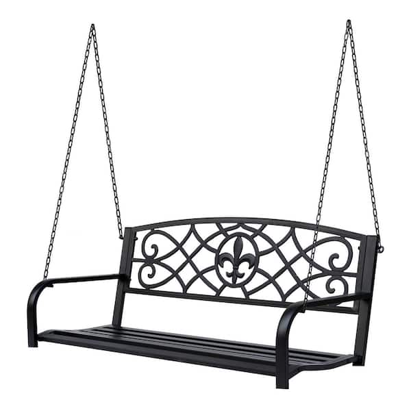 FORCLOVER 2-Person Black Metal Porch Swing
