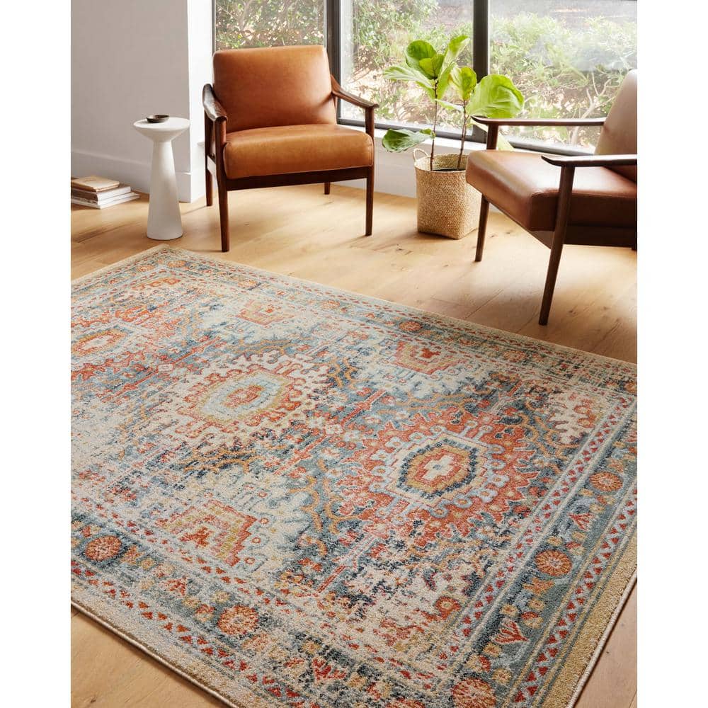 Jocelyn Southwestern Blue and Multicolor Rectangular Rug