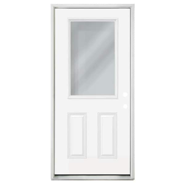 Builders Choice 36 in. x 80 in. Left-Hand/Inswing Half Lite Clear Glass Primed Steel Prehung Front Door 4-9/16 in. Frame and Brickmould
