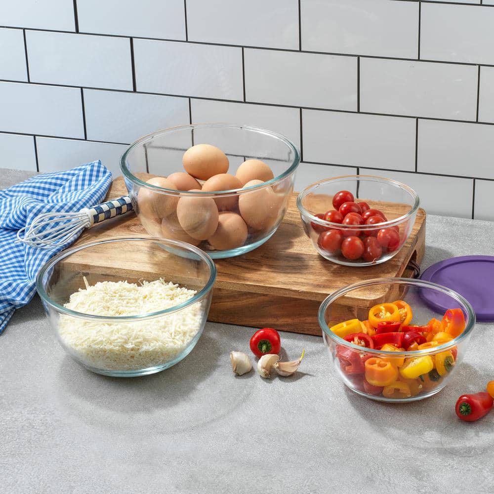 JoyFul 4 Piece Glass Purple Mixing Bowls Set With Airtight Lids - Thumbnail 5