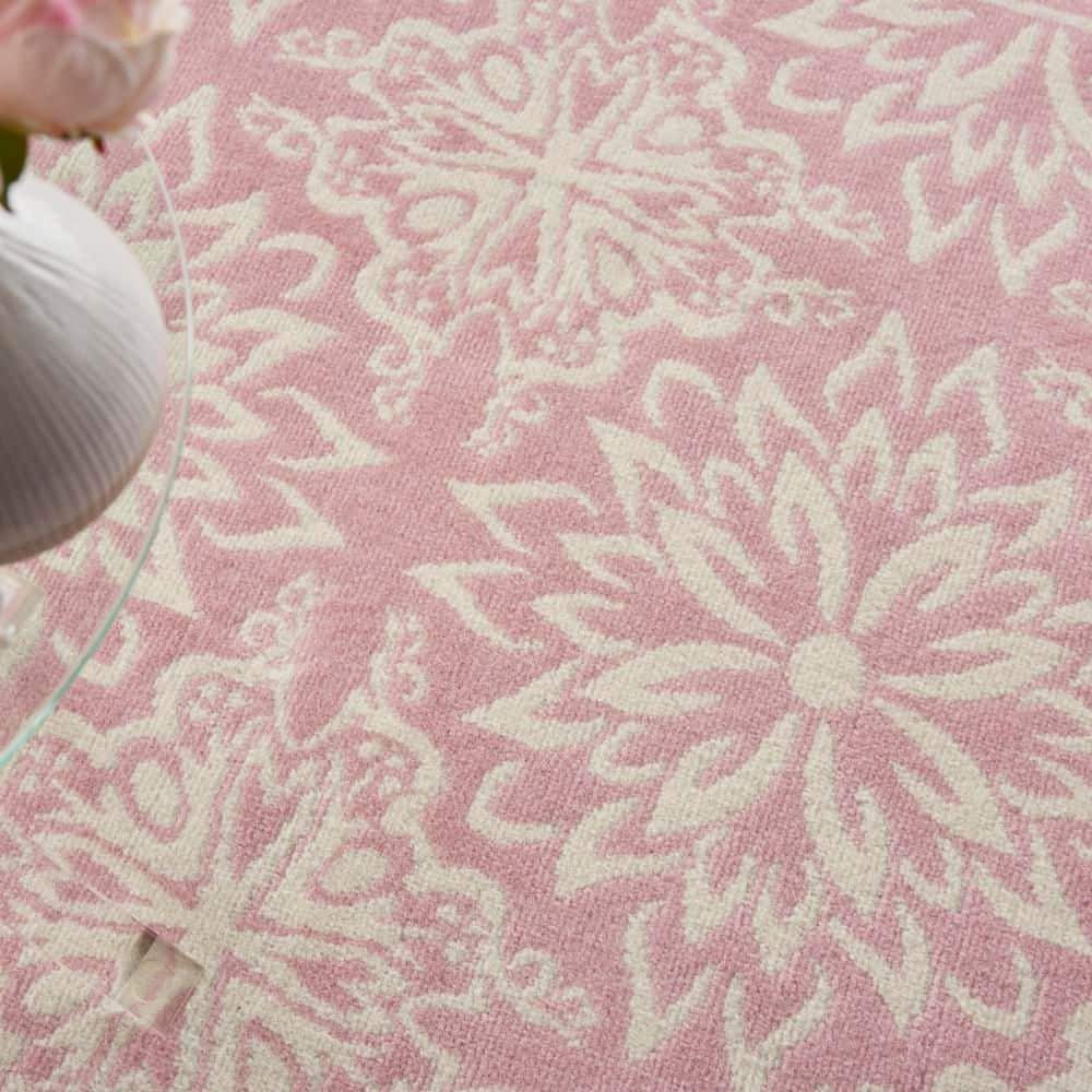Ivory and Pink Floral Synthetic 5' x 7' Area Rug