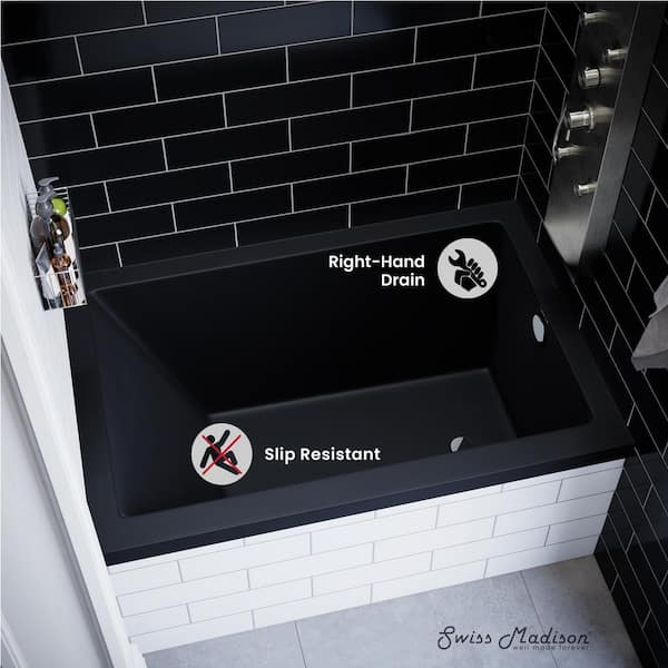 Voltaire 48 in. x 32 in. Rectangular Soaking Bathtub with Right-Hand Drain Alcove in Matte Black