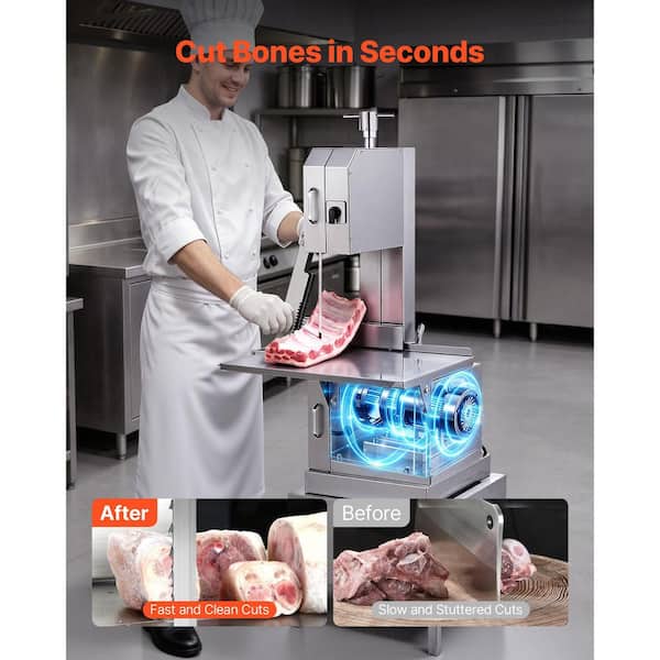 2200 Watt Commercial Electric Meat Bandsaw, Stainless Steel Vertical Bone Cutting Machine, 24.4 in.x20.5 in. Workbench