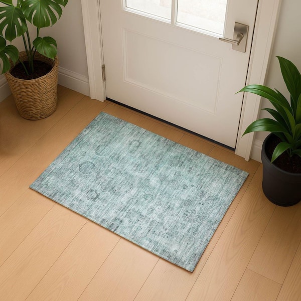 Mayfield Premium Machine Washable Abstract AMF1769 Aqua 2 ft. x 3 ft. Area Rug