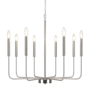 Classic 8 Light Nickel Traditional Fixture Farmhouse Kitchen Island Candle Rustic Linear Chandelier for Living Room