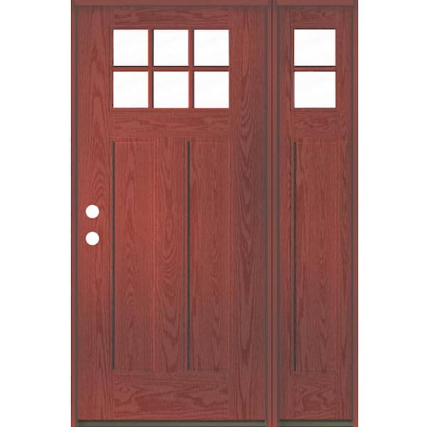 Krosswood Doors PINNACLE Craftsman 50 in. x 80 in. 6-Lite Right-Hand/Inswing Clear Glass Redwood Stain Fiberglass Prehung Front Door/RSL