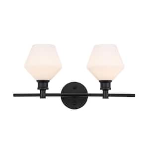 Timeless Home Grant 19.1 in. W x 10.2 in. H 2-Light Black and Frosted White Glass Wall Sconce
