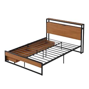 55.60 in. W Black Wood Frame Full Platform Bed With Drawer