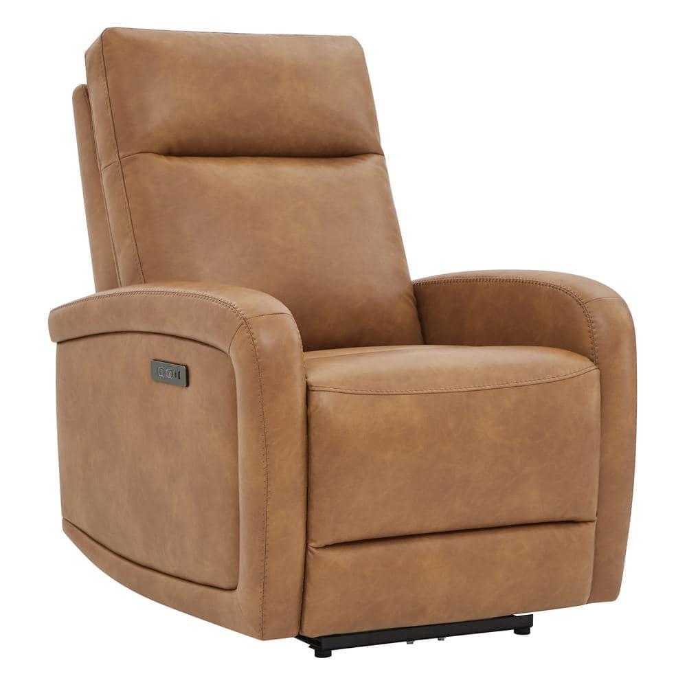 Spruce & Spring Edison Cognac Brown Leather Power Recliner with Adjustable Headrest Home Theater Seating for Living Room