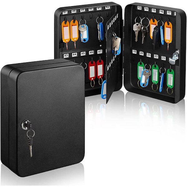 AdirOffice 48 Key Steel Secure Key Cabinet with Key Lock, Black with 148 Key Tags