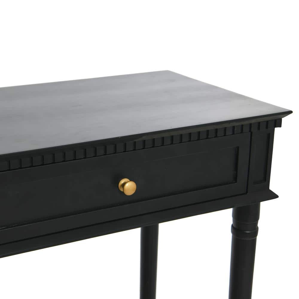Black Acacia Wood Console Table with Cane Shelf and Storage