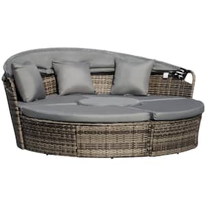 Outdoor 4-Piece Dark Gray Rattan Patio Conversation Set with Cushions