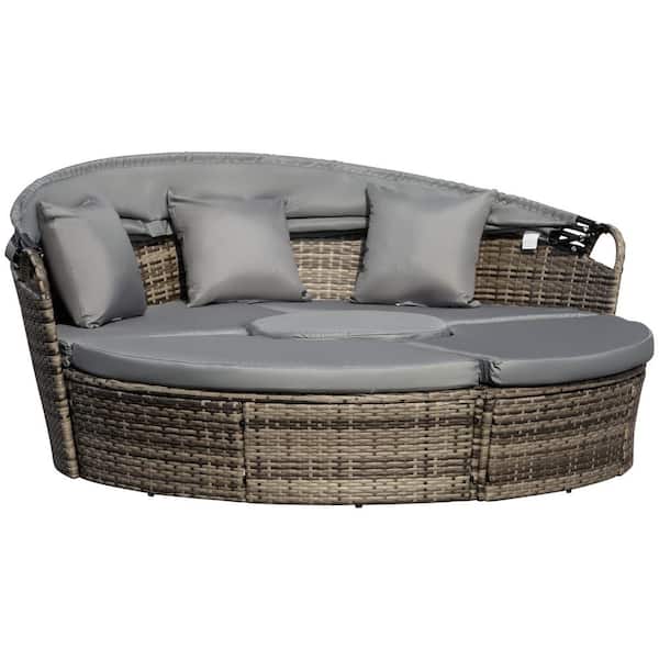 Outsunny Outdoor 4-Piece Dark Gray Rattan Patio Conversation Set with Cushions