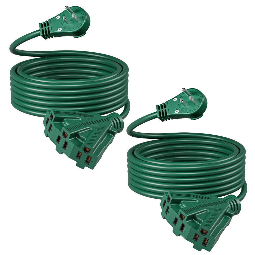 2-Pack 25 ft. 16/3 3-Outlet Outdoor Extension Cord, 13A 360° Rotating Flat Plug Weatherproof Grounded Power Cord, Green price history on PriceWatchPro