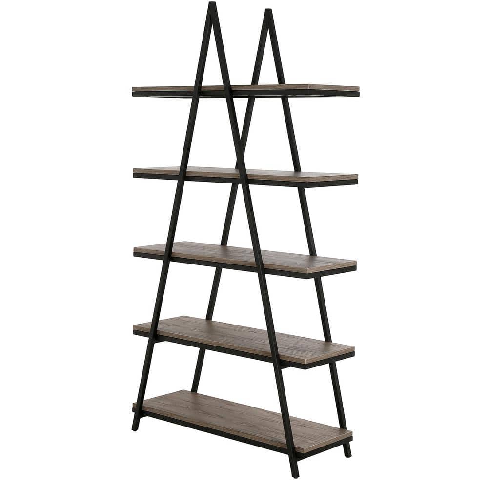 Conry 68'' Tall A-Frame Ladder Bookcase in Blackened Bronze/Antiqued Gray Oak