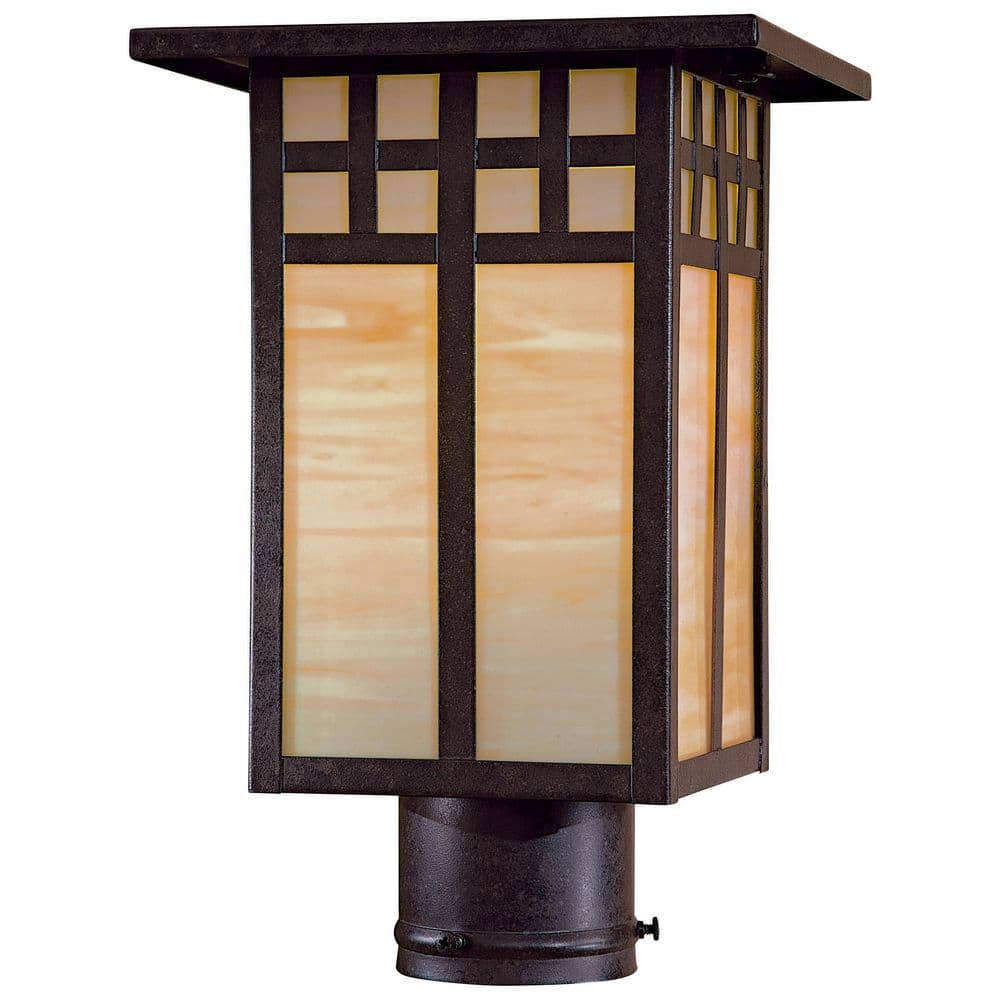 Scottsdale II Textured French Bronze Outdoor Post Light with Honey Opal Glass