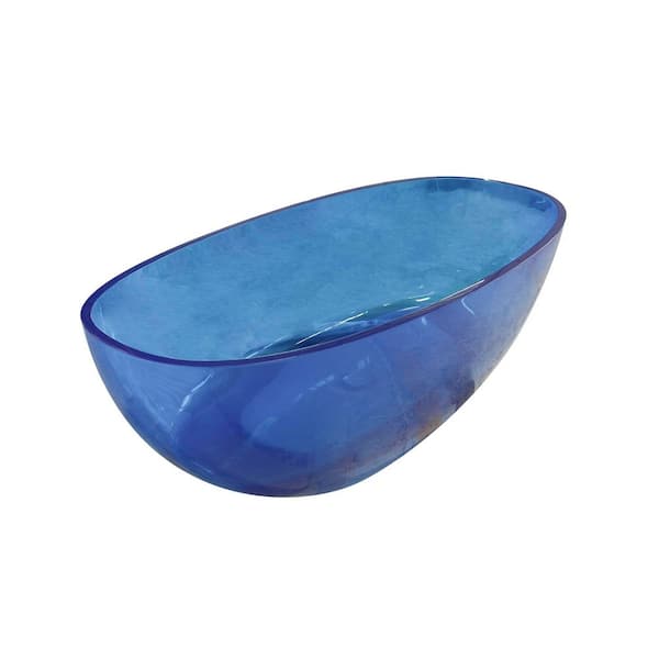 64 in. x 29.5 in. Resin Soaking Bathtub in Transparent Blue with Drain