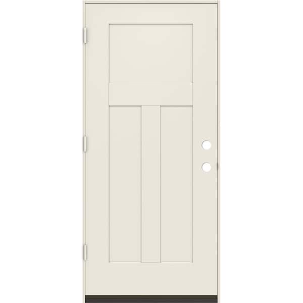 36 in. x 80 in. 3-Panel Right-Hand/Inswing Craftsman Primed Steel Prehung Front Door