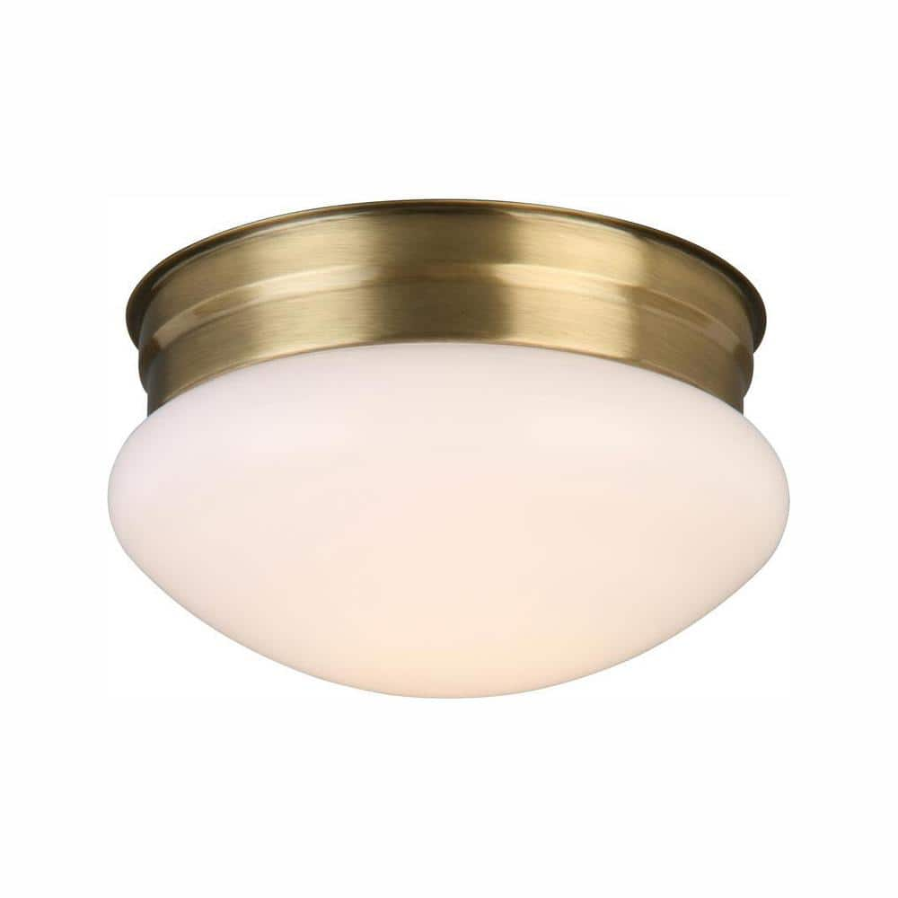 Hampton Bay 12-Watt Antique Brass Integrated LED Ceiling Flush Mount ...