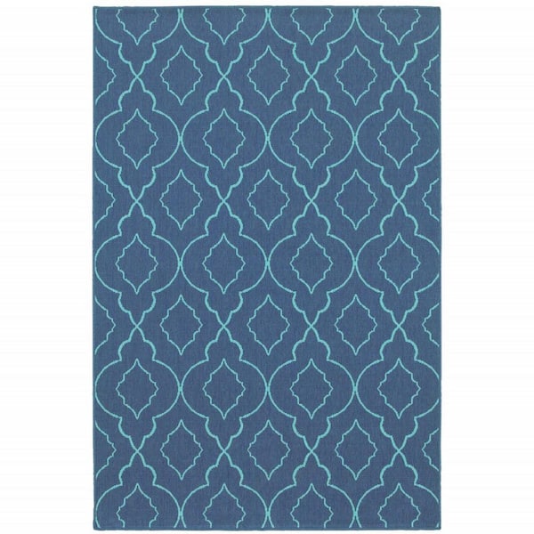 Blue 2 ft. x 3 ft. Loomed Geometric Polypropylene Rectangle Indoor/Outdoor Area Rug