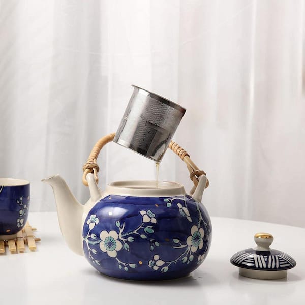 JFVKAF Handcrafted Japanese Ceramic Tea Set with Plum Blossom