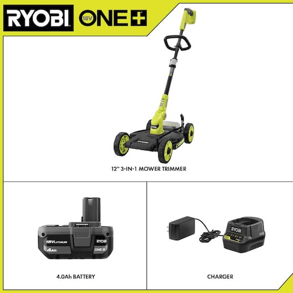 RYOBI P20160 ONE+ 18V 12 in. Cordless 3-in-1 Trim Mower with 4.0 Ah Battery and Charger - 3