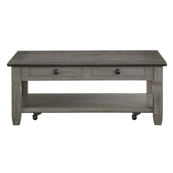 EVERGLADE HOME Roux 48 in. Coffee and Antique Gray Rectangular Wood Coffee Table with Functional Drawer