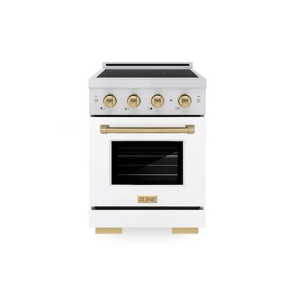 Autograph Edition 24 in. Paramount Induction Range with 3 Element Cooktop and White Door with Champagne Bronze Accents