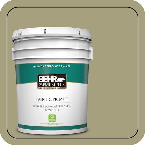 BEHR PREMIUM PLUS 5 Gal. #S350-4A Dried Rosemary Semi-Gloss Enamel Low Odor Interior Paint and Primer
