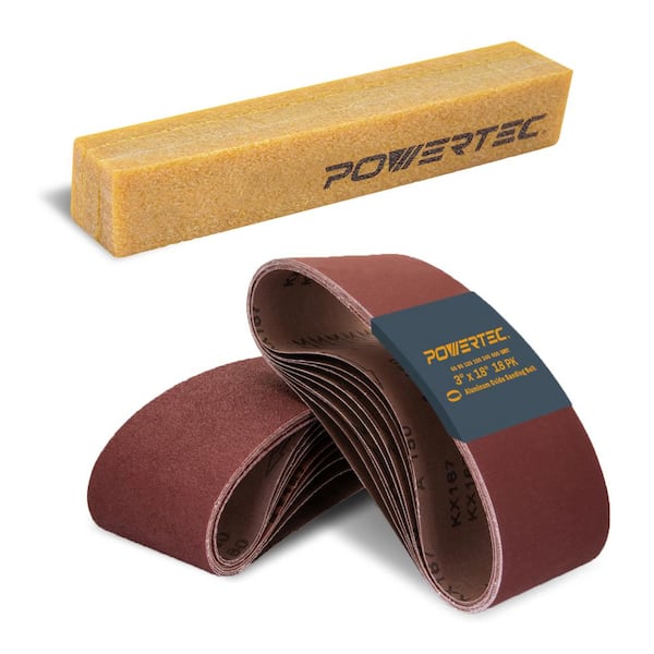‎POWERTEC 3 in. x 18 in. Sanding Belts Assortment, 3 Each of 60/80/120/150/240/400 Grits (18PK) and 1 Abrasive Cleaning Stick