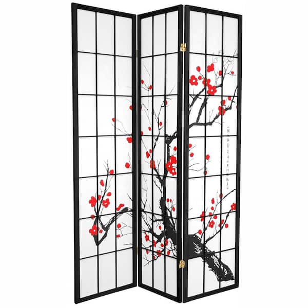 Oriental Furniture 6 ft. Black 3-Panel Room Divider