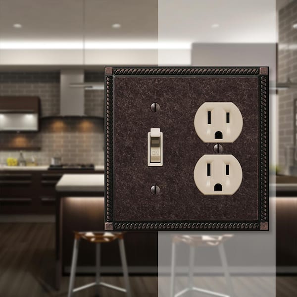 Georgian 2 Gang 1-Toggle and 1-Duplex Metal Wall Plate - Tumbled Aged Bronze