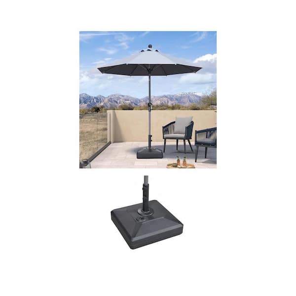 8 ft. Aluminum Crank Tilt Patio Umbrella (Light Gray) and 115 lbs. Umbrella Base (Black) Combo