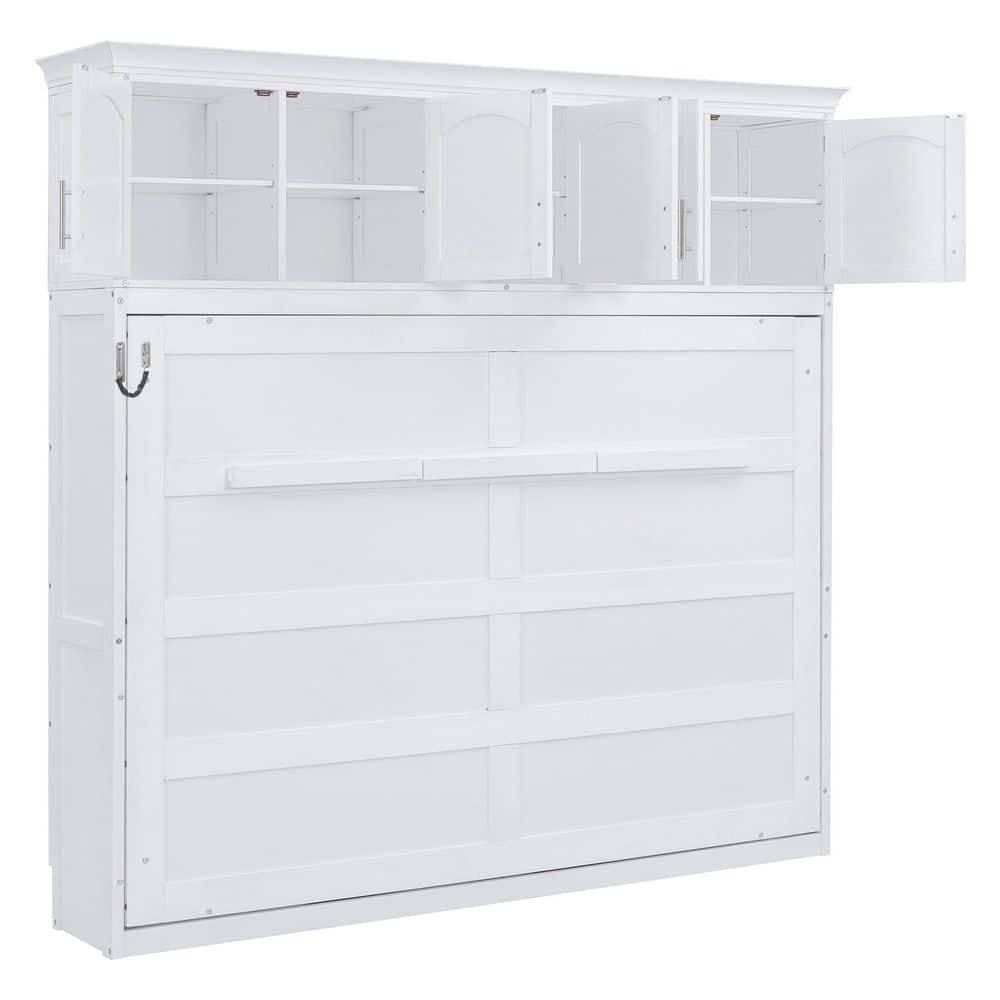 Gray Wood Frame Queen Size Murphy Bed with 5 Top Storage Cabinets - thumbnail 7