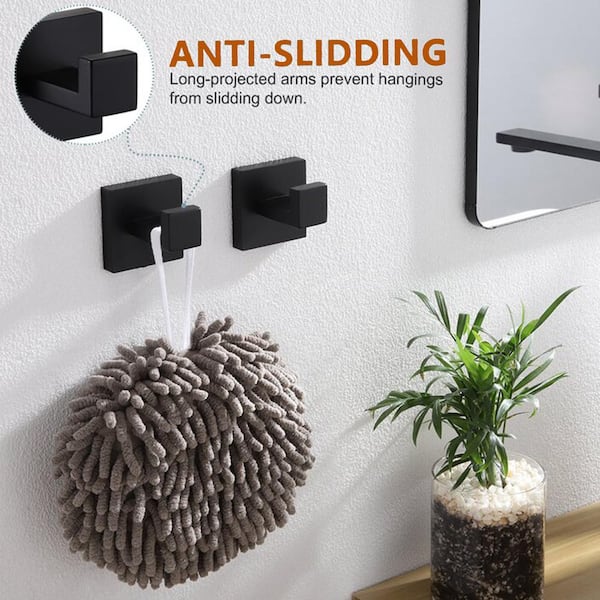 Square Bathroom Robe Hook and Towel Hook in Stainless Steel Matte Black (2-Pack) Square Bathroom Robe Hook and Towel Hook in Stainless Steel Matte Black (2-Pack)
