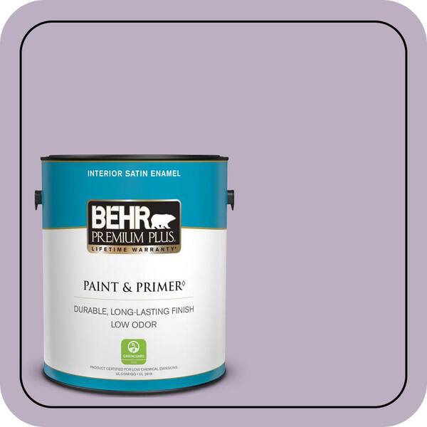 BEHR PREMIUM PLUS 1 gal. #S100-3 Courtly Purple Satin Enamel Low Odor Interior Paint & Primer