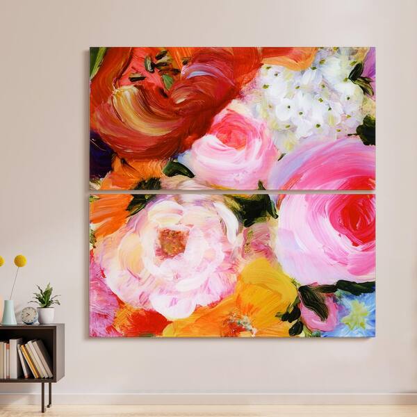 Blossoms in Rouge, Blush Free-Floating Reverse Unframed Printed Tempered  Art Glass Panels Set, 72 in. x 36 in.