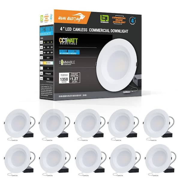 RUN BISON 4 in. CCT and Wattage Selectable New Construction or Remodel IC Rated Integrated LED Commercial Downlight(10-pack)