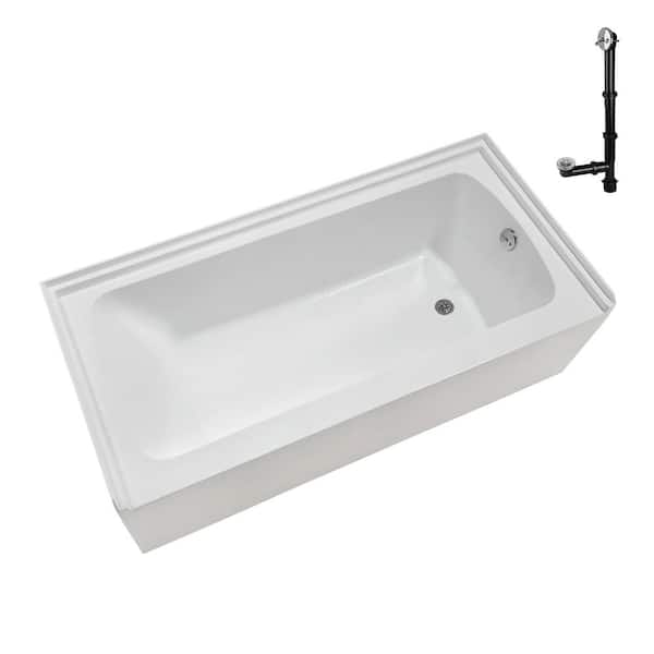 Streamline 60 in. x 30 in. Soaking Acrylic Alcove Bathtub with Right Drain in Glossy White, External Drain in Polished Chrome
