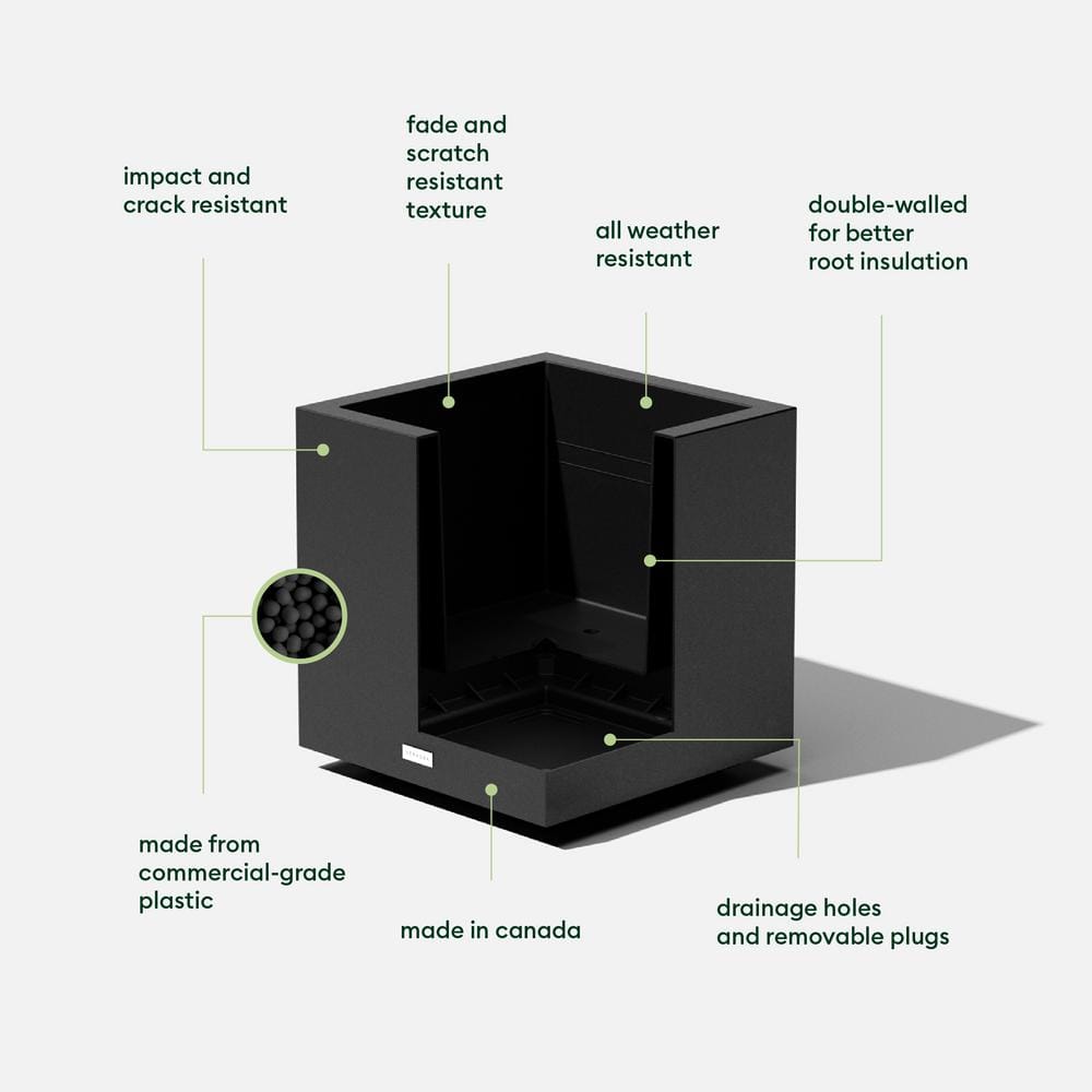 Veradek Black Recycled Plastic Cube Planter 18"