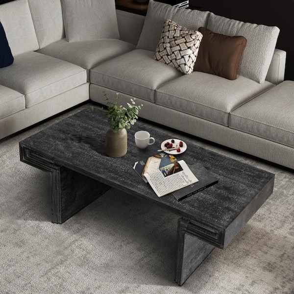 Lesly Vintage 48 in. Black Rectangle Solid Wood and MDF Coffee