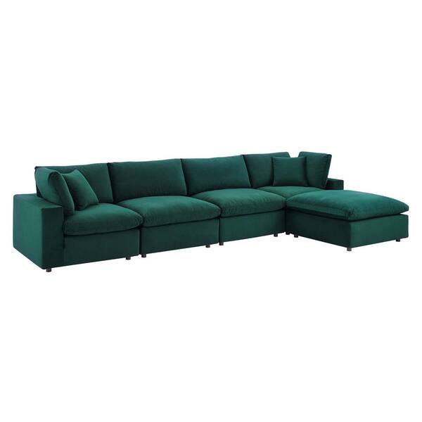 MODWAY 5-Piece Green Commix Down Filled Overstuffed Performance Velvet Sectional Sofa