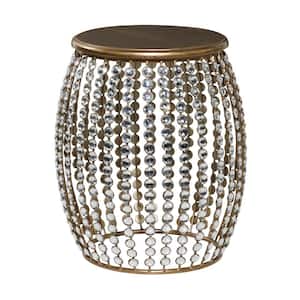 16 in. Gold Medium Round Wood End Accent Table with Crystal Embellishments