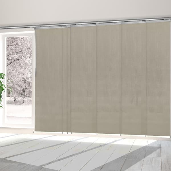 EMOH Soot 110 in.- 153 in. W x 116 in. L Adjustable 7-Panel Satin Nickel Single Rail Panel Track with 23.5 in. Slates