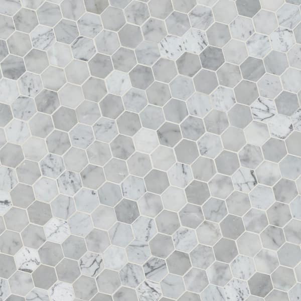 MSI - Carrara White Hexagon 12 in. x 12 in. x 10 mm Polished Marble Mesh-Mounted Mosaic Floor and Wall Tile (10 sq. ft. /case)