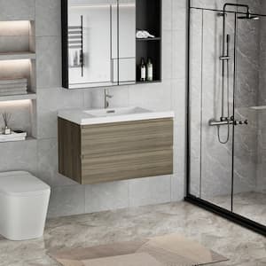 Achilles 36 in. W x 20 in. D x 22.5 in. H Single Sink Floating Bath Vanity in Ash Grey with White Resin Top