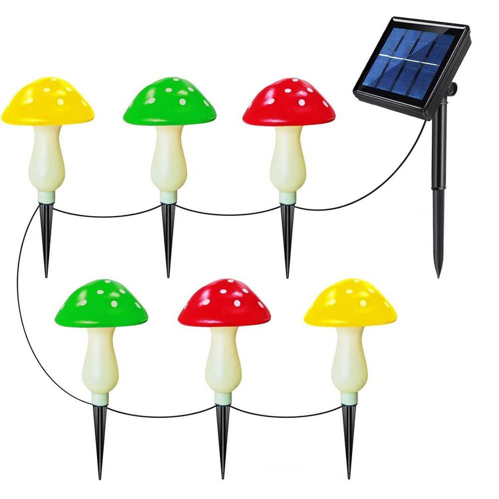 Multi-Colored Plastic Solar Outdoor Mushroom Lights 6-Pack