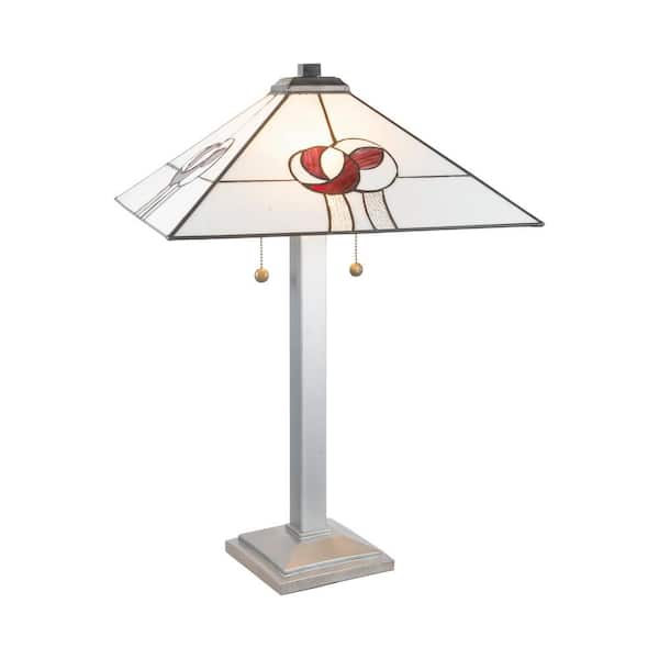 Dale Tiffany 26.5 in. Tall MackRose Silver Finish Handmade Genuine Stained Glass Shade Table Lamp