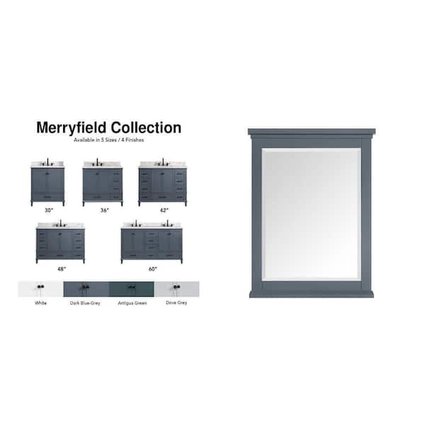 Merryfield 43 in. Dark Blue-Grey Vanity with White Marble Top and 24 in. Mirror Combo